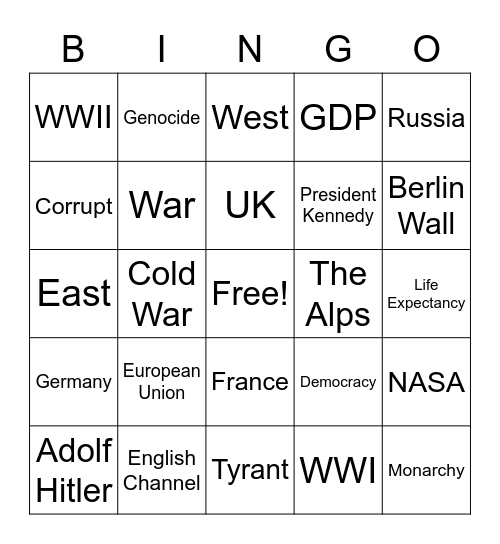 Jacobson Europe Vocab Bingo Card
