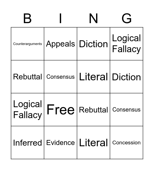 Unit 1 Vocabulary Bingo Card