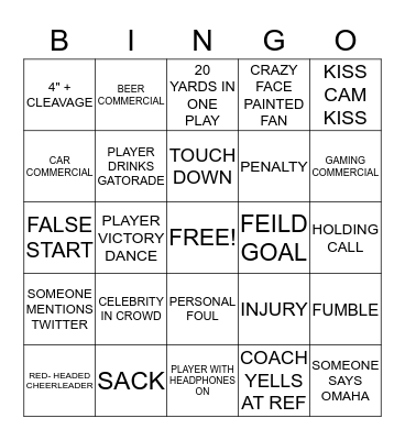 SUPER BOWL BINGO Card