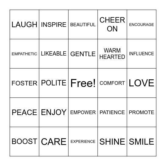 Be Kind Bingo Card