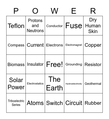 Electricity Bingo Card