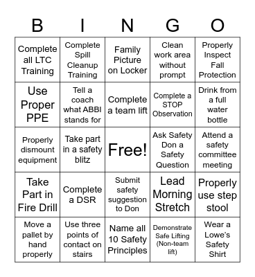 FC#1 Q1 Safety BINGO! Bingo Card