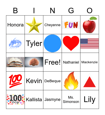 100th Day of School Bingo Card