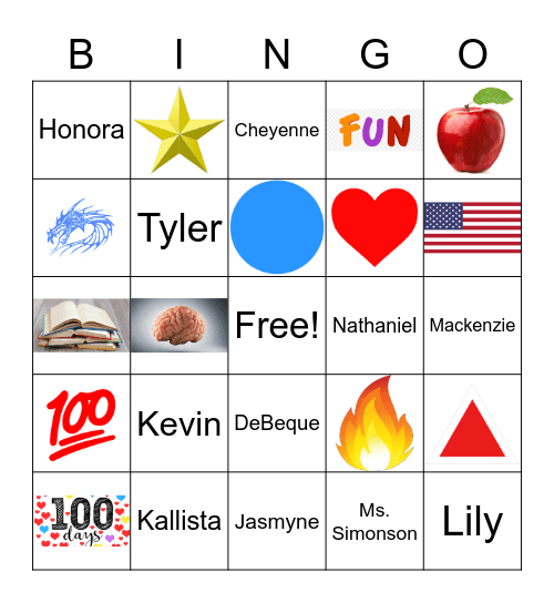 100th Day of School Bingo Card