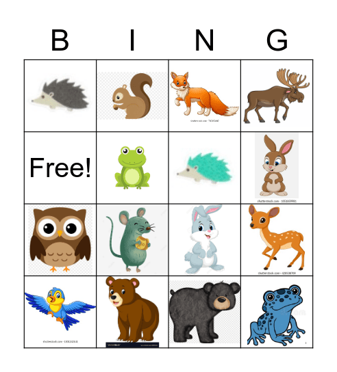Woodland Animals Bingo Card