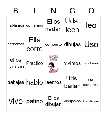 Mixed verbs ar/er/ir Bingo Card