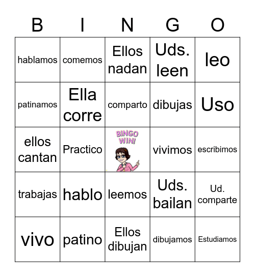 Mixed verbs ar/er/ir Bingo Card