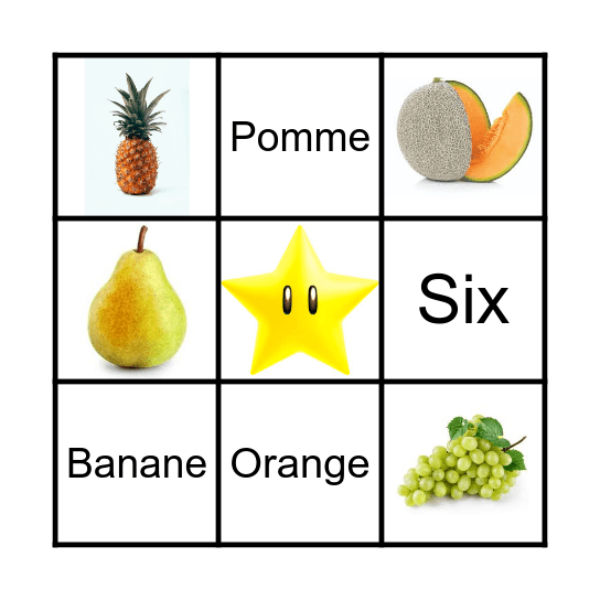 Les Fruits et Nombres Bingo Card