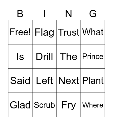 Spelling Bingo Card