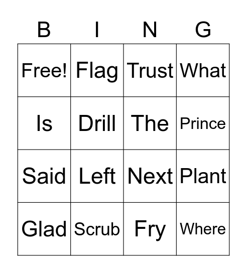 Spelling Bingo Card
