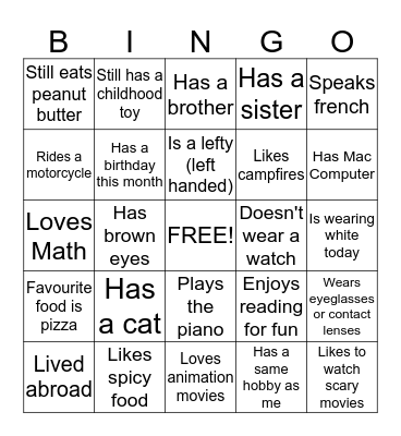 ICE BREAKER GAME Bingo Card