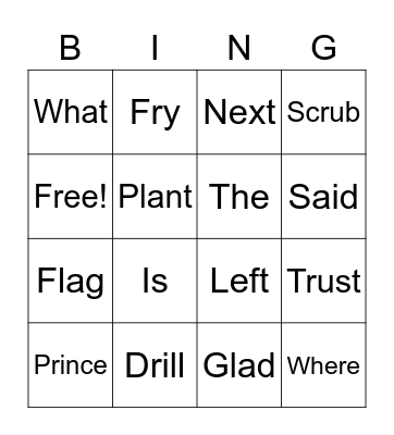 Spelling Word Bingo Card