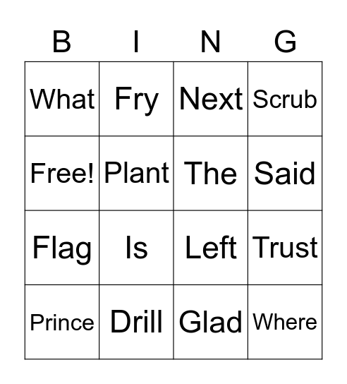 Spelling Word Bingo Card
