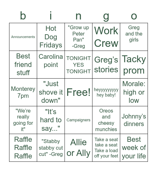 nghs younglife bingo! Bingo Card