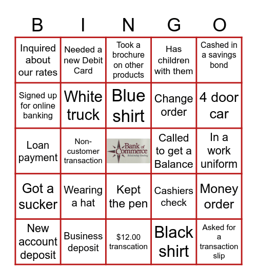 Bank of Commerce Bingo Card