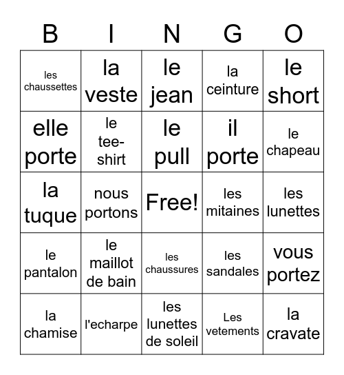 Les Vetements BINGO Card