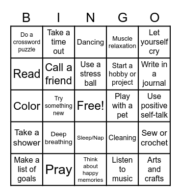 Coping Skills Bingo Card