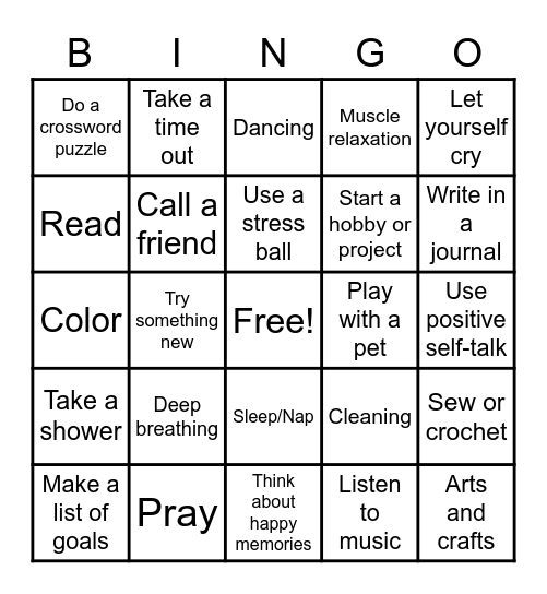 Coping Skills Bingo Card