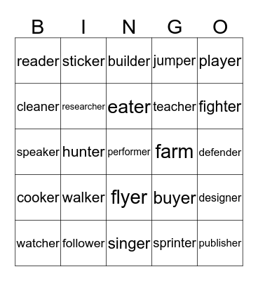 er verbs Bingo Card