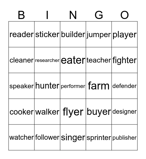 er verbs Bingo Card