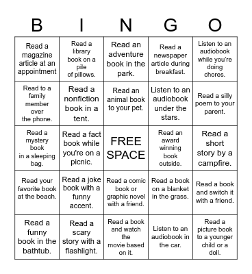 Reading BINGO Challenge Bingo Card