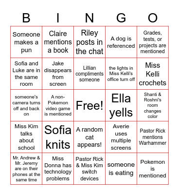 Game Night Bingo Card