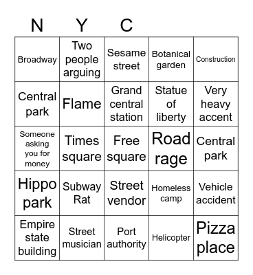 New york bingo Card