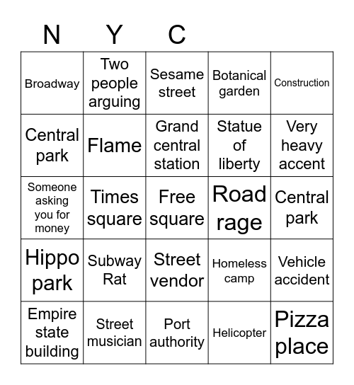 New york bingo Card