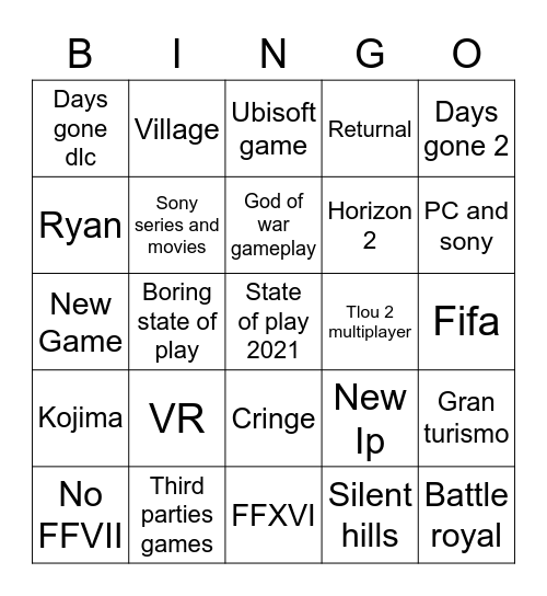 State of play Bingo Card