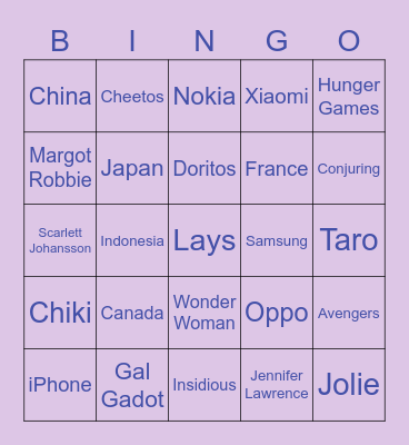 Bingo with Emily. Bingo Card