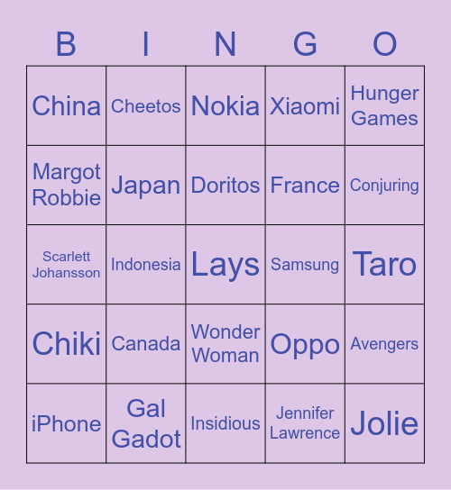 Bingo with Emily. Bingo Card