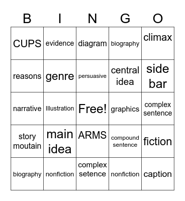 Vocabulary Word Bingo Card