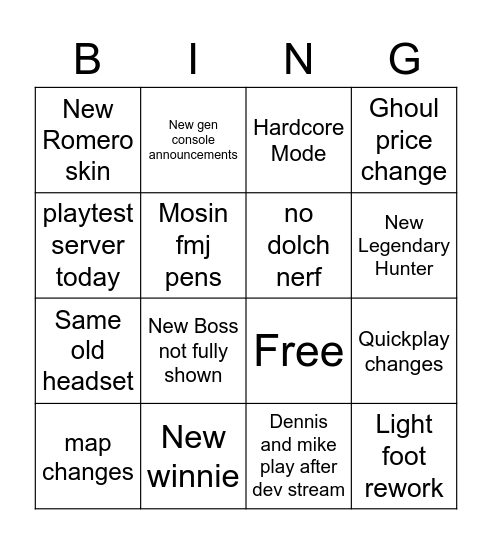 Hunt showdown Bingo Card