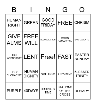 RELIGION  FUN Bingo Card