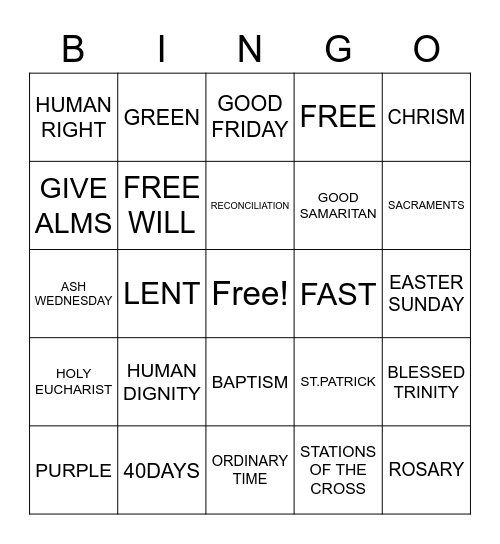 RELIGION  FUN Bingo Card