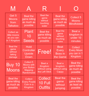 Super Mario Odyssey Bingo Board Bingo Card