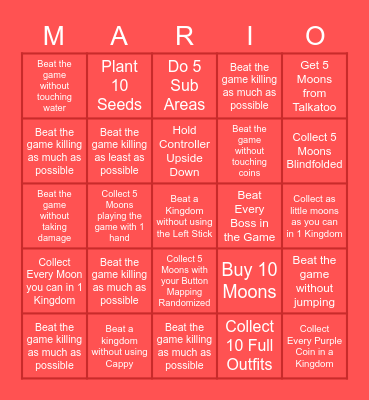 Super Mario Odyssey Bingo Board Bingo Card