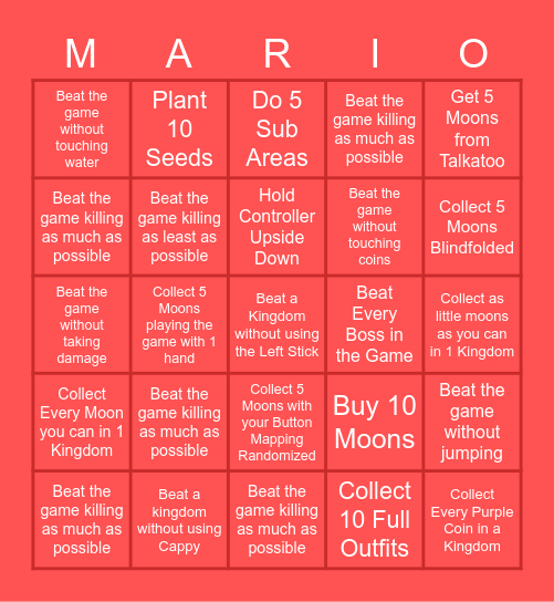 Super Mario Odyssey Bingo Board Bingo Card