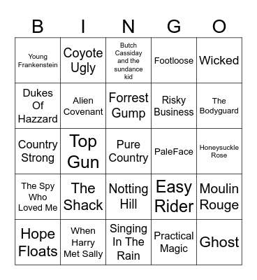 Songs In Movies Bingo Card
