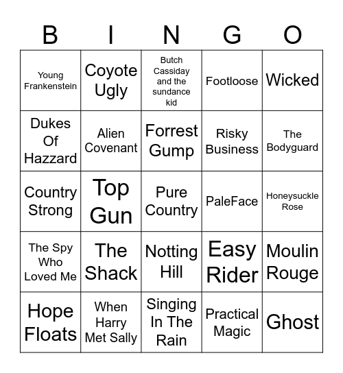 Songs In Movies Bingo Card