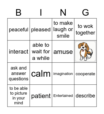 5-2 vocabulary Bingo Card