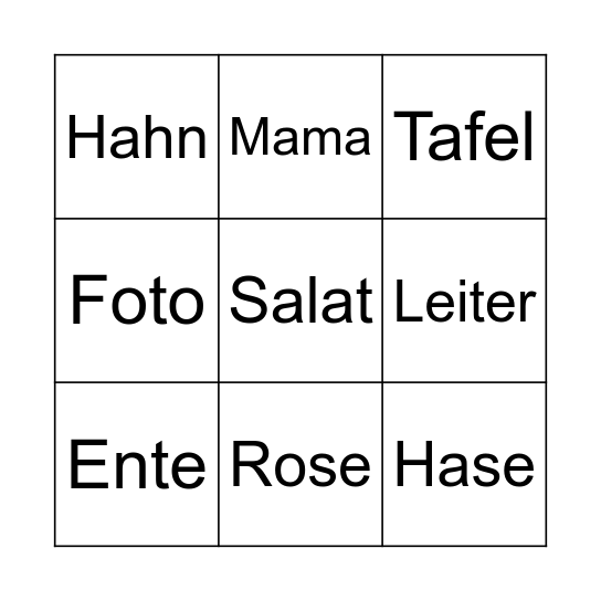 Namenwort Bingo Card