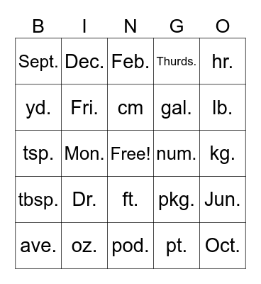 Untitled Bingo Card