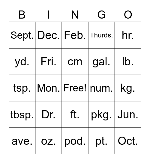 Untitled Bingo Card