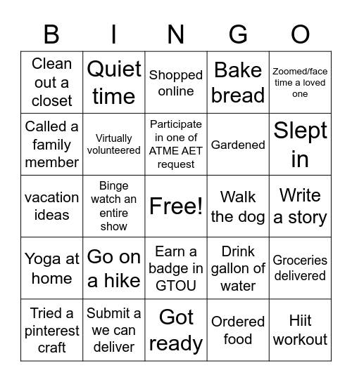 Quarantine Bingo Card