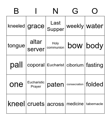 Holy Eucharist Bingo Card