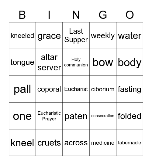 Holy Eucharist Bingo Card