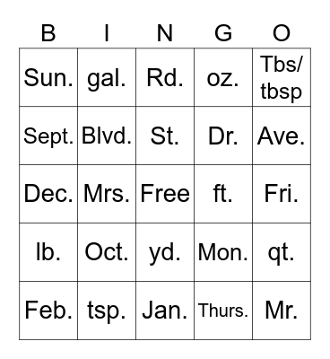 Untitled Bingo Card