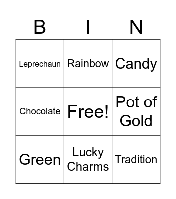 St. Patrick's Day Bingo Card