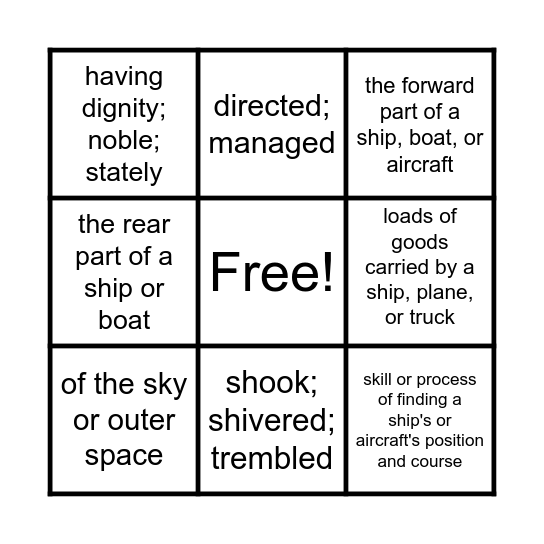 Sailing Home Vocabulary Bingo Card